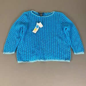 Norton McNaughton‎ Open Crochet Knit Sweater PXL Petite Turquoise Blue New NWT